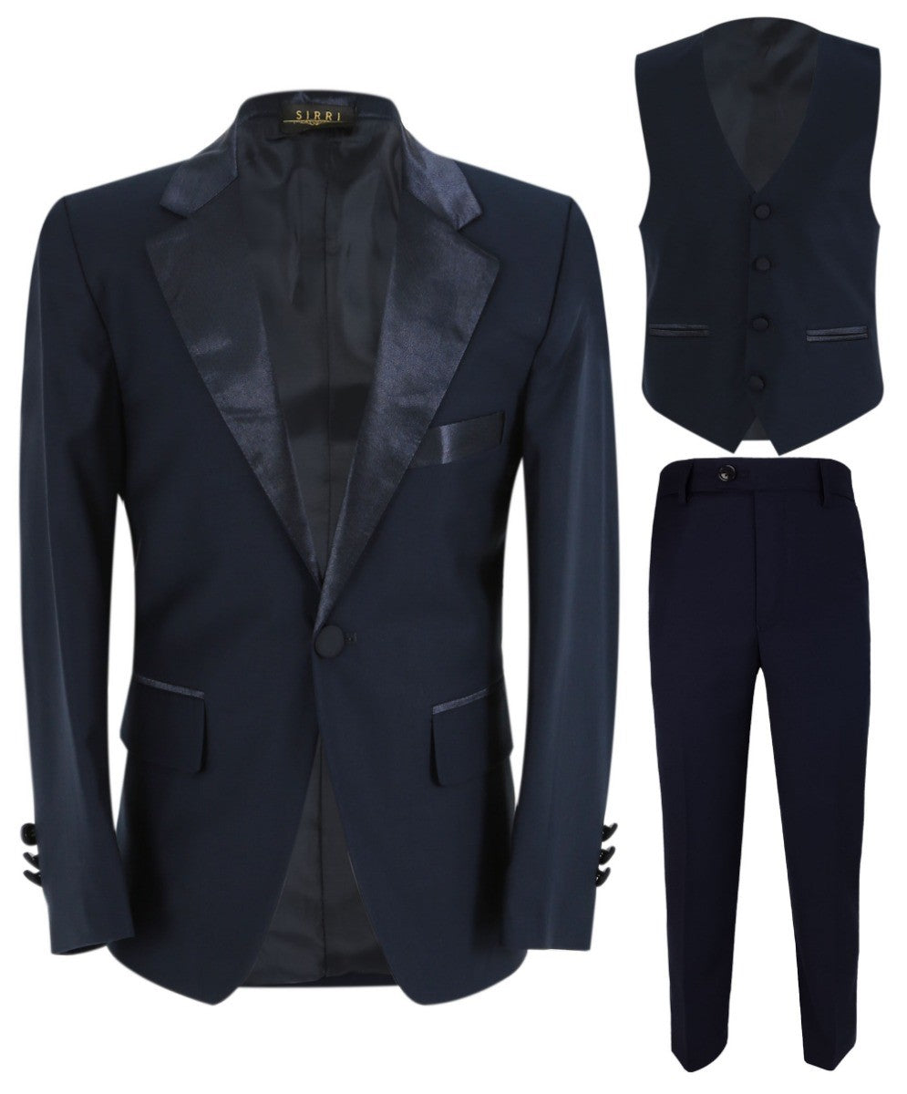 Jungen Glanzrevers Tuxedo Anzug - Navyblau