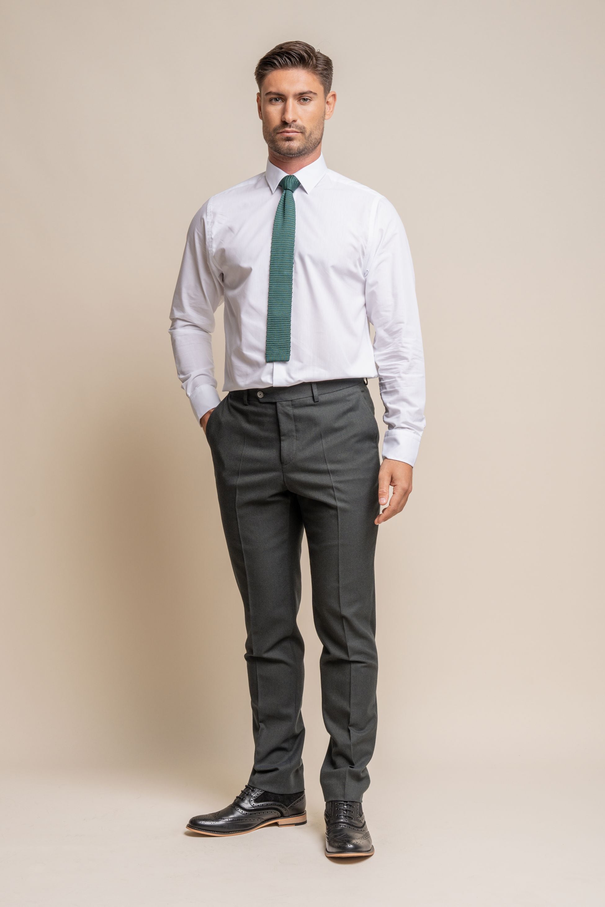 Men's Slim Fit Formal Trousers - FURIOUS Olive - Olive Green