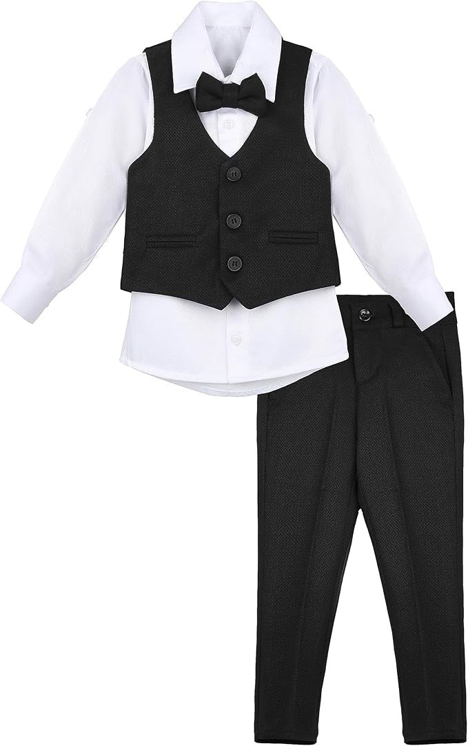 Jungen Slim Fit Texturierte Weste Anzug Set, formelle Outfit - Schwarz