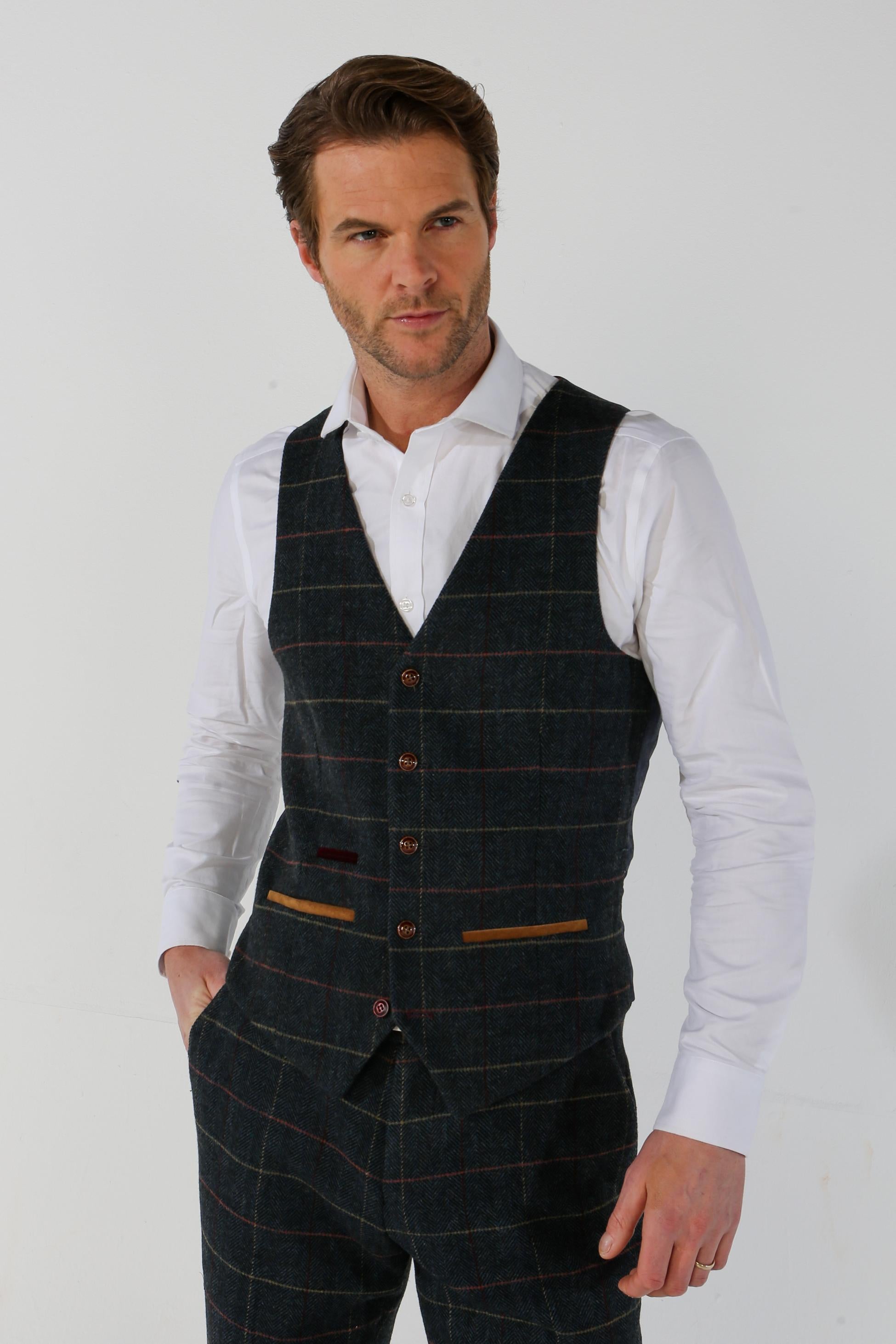 Gilet en Tweed à Motif Check Bleu Marine pour Homme - THOMAS - Bleu Marine