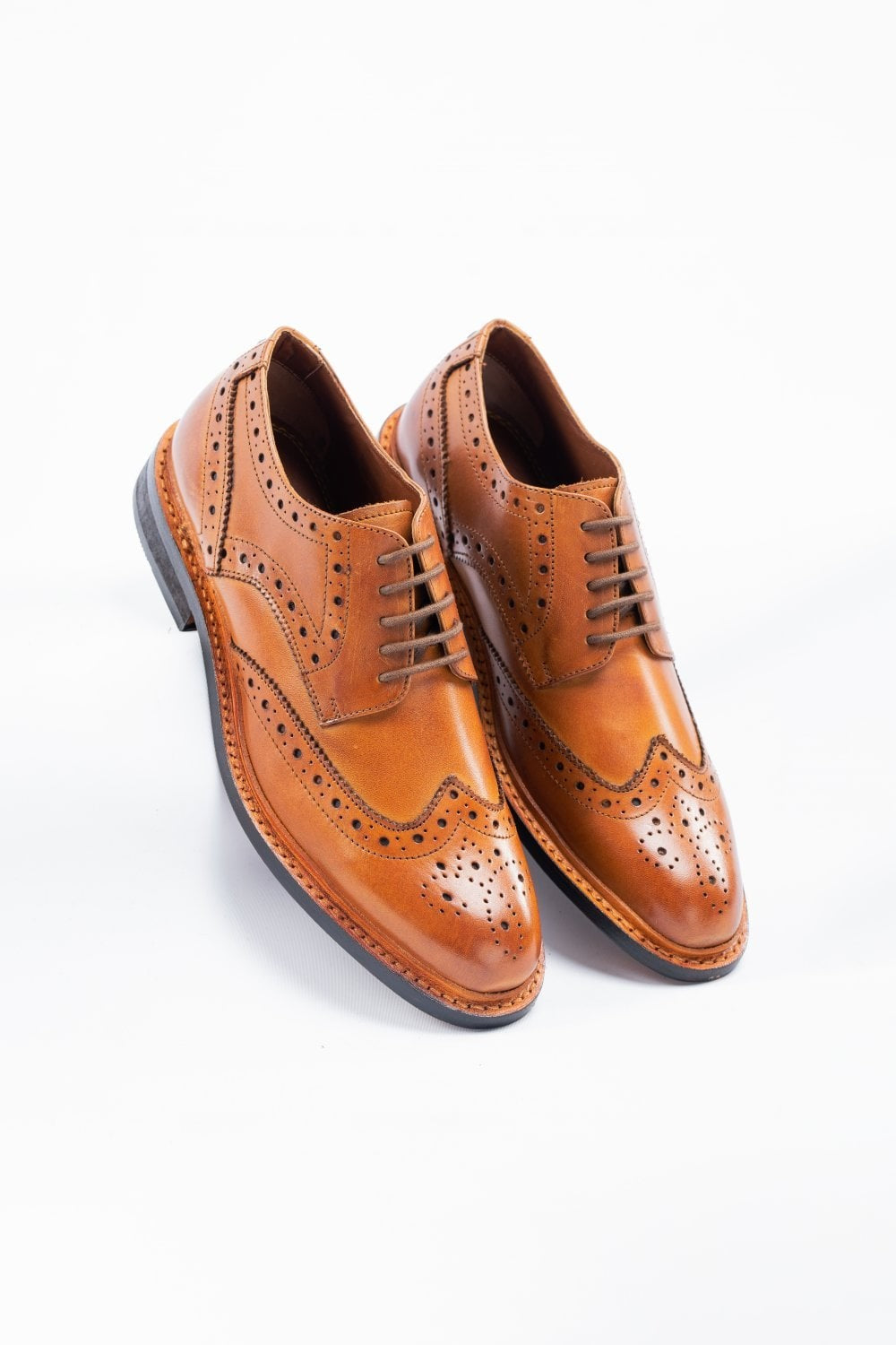 Men's Wingtip Brogue Lace Up Shoes - MERTON - Tan Brown