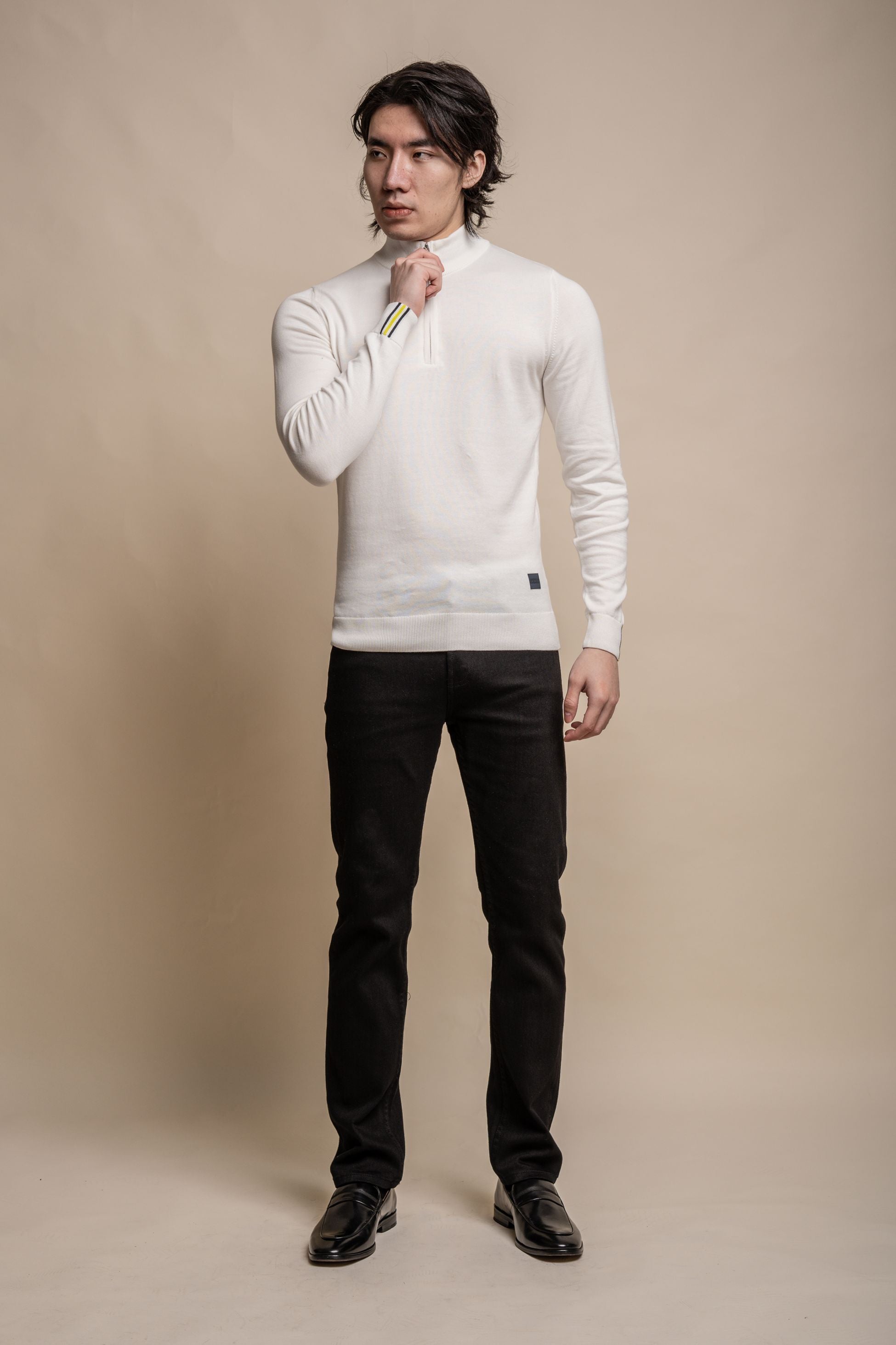 Pull en coton décontracté à demi-zip pour hommes - AVANTI - Ecru