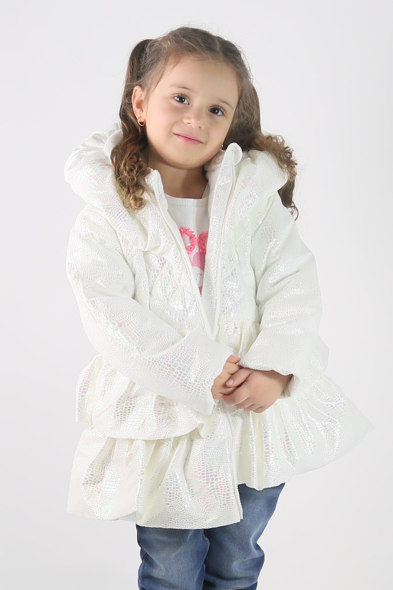 Baby & Girls' Iridescent Quilted Hooded Puffer Coat - SCARLET - White