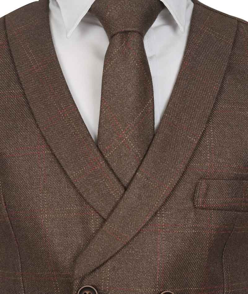 Ensemble Gilet en Tweed à Motif Check pour Hommes et Garçons - Marron - Brun