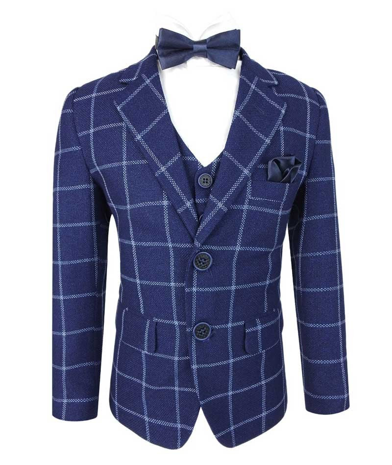 Costume à Carreaux Windowpane Tailored Fit pour Garçons - Bleu Marine