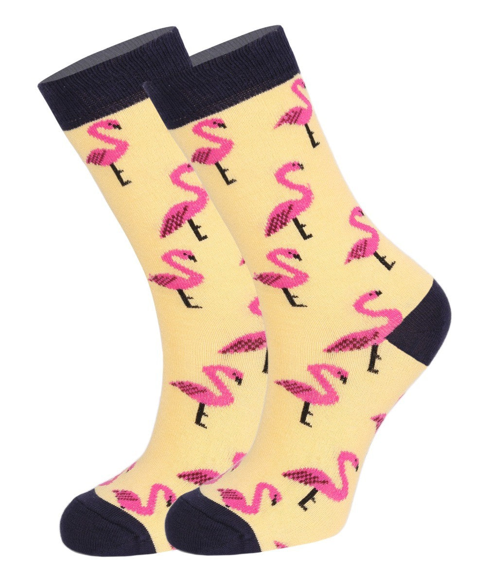 Chaussettes Flamingo Unisexe pour Enfants - Novelty - Jaune - Rose - Bleu Marine