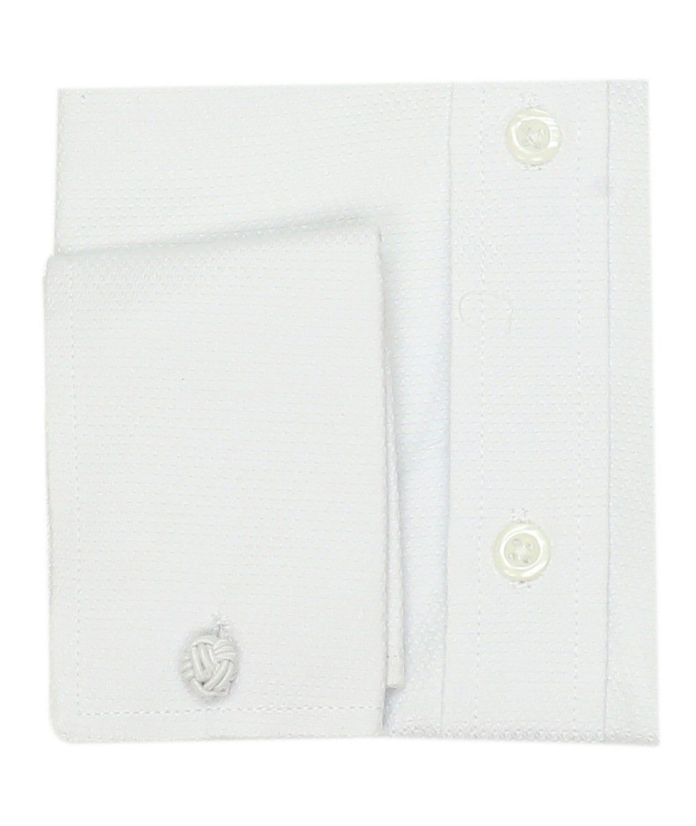 Chemise de Cérémonie Slim Fit en Coton à Poignets Mousquetaires pour Garçons - Blanc