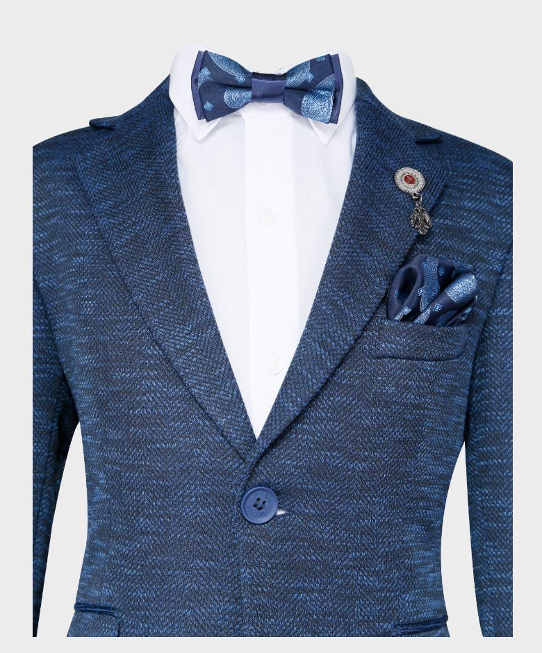 Blazer à Motifs Birdseye Tailored Fit pour Garçons - Bleu Marine