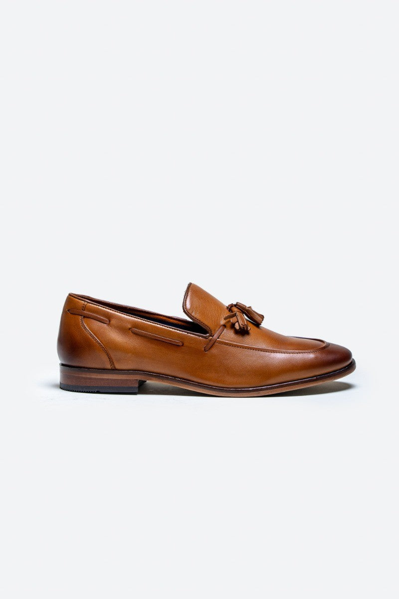 Men's Leather Slip On Tassel Loafer - FREEMONT - Tan