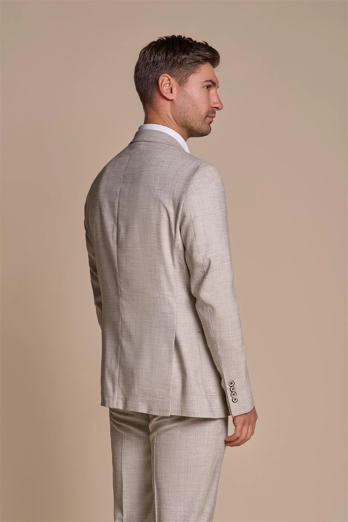 Men’s Slim Fit Tweed Check Grey Suit Jacket – RIPLEY Stone - Beige