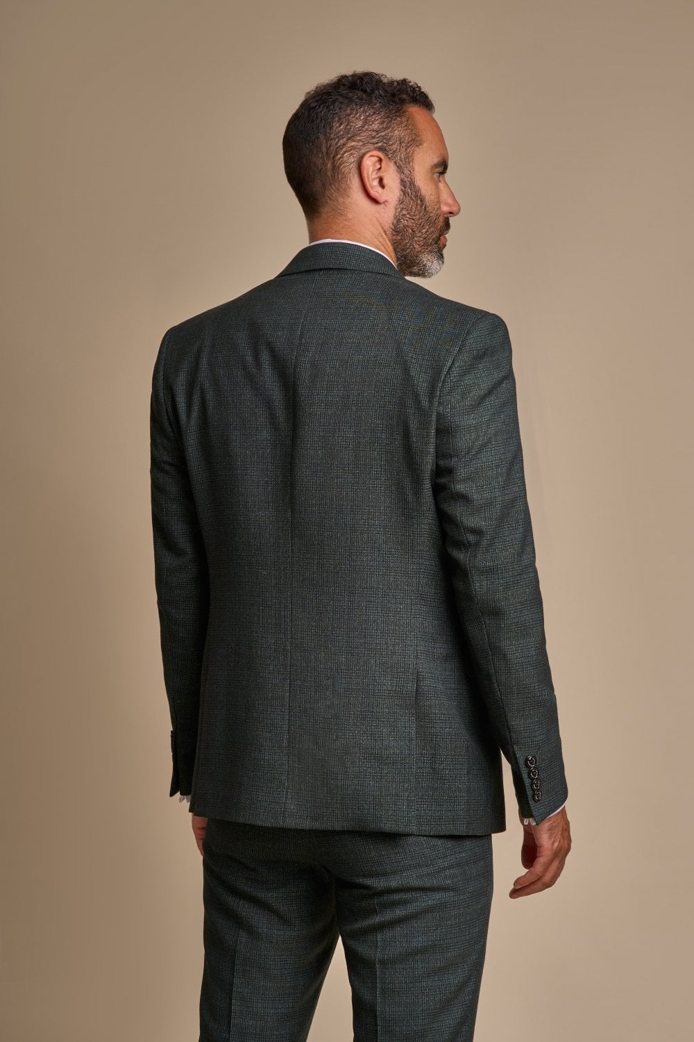 Herren Tweed Hahnentritt Karo Slim Fit Anzug - CARIDI - Olivgrün