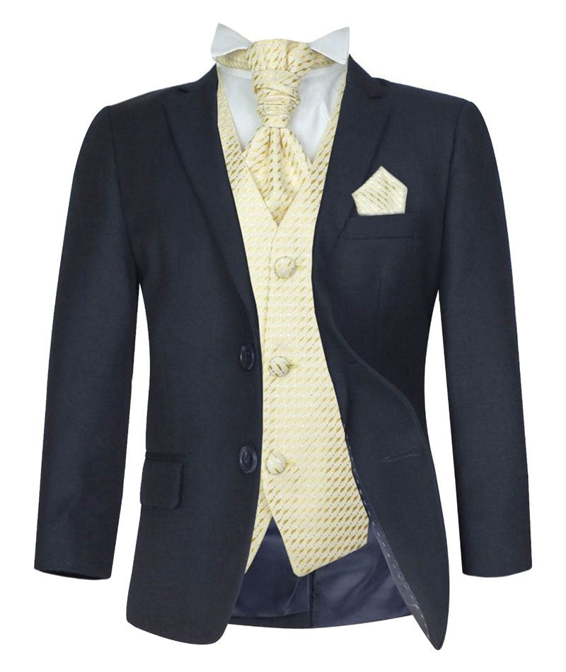 Boys 5 PC Navy Dinner Suit - Ivory