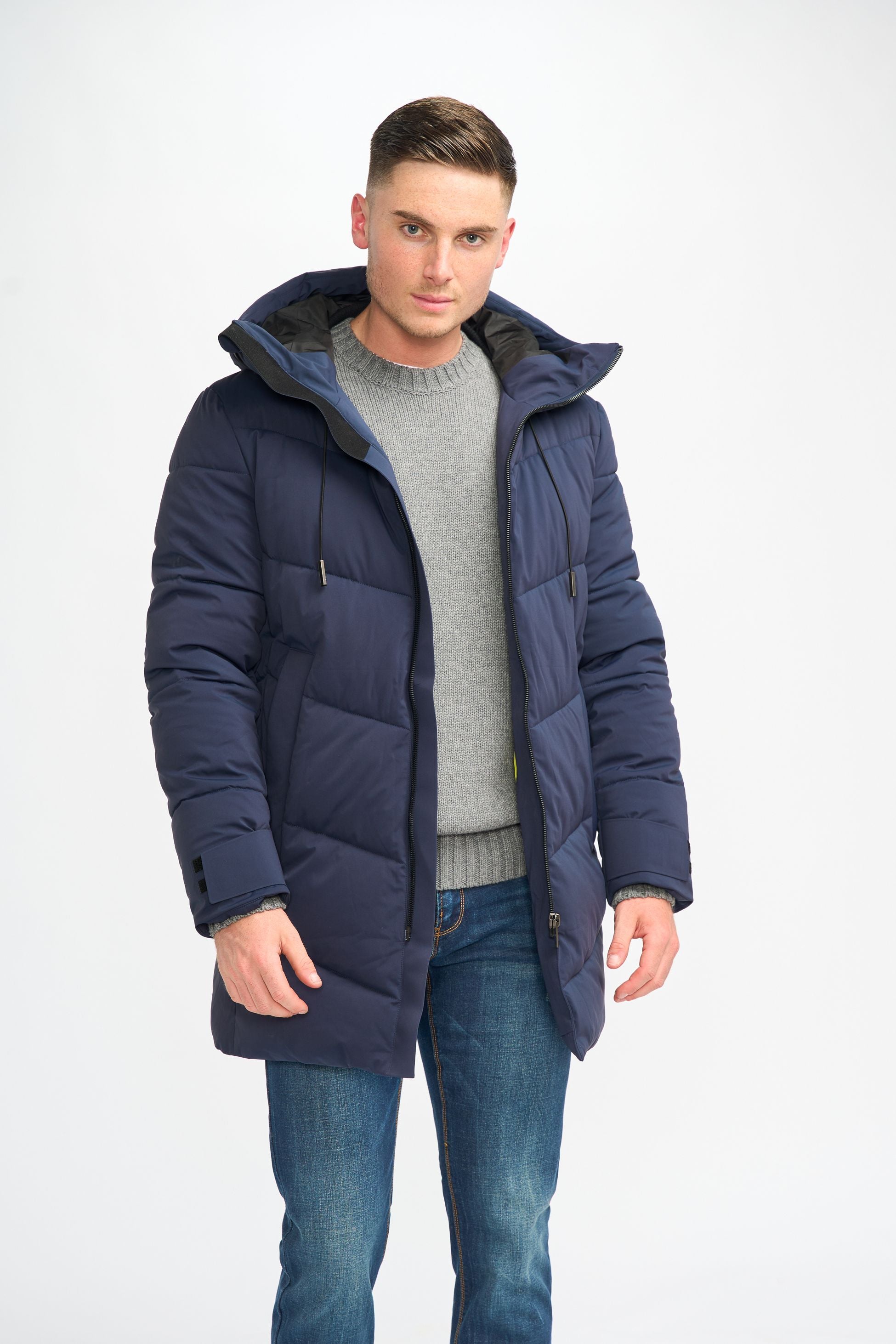 Men's Quilted Puffer Jacket Winter Coat - FABINI - Navy Blue