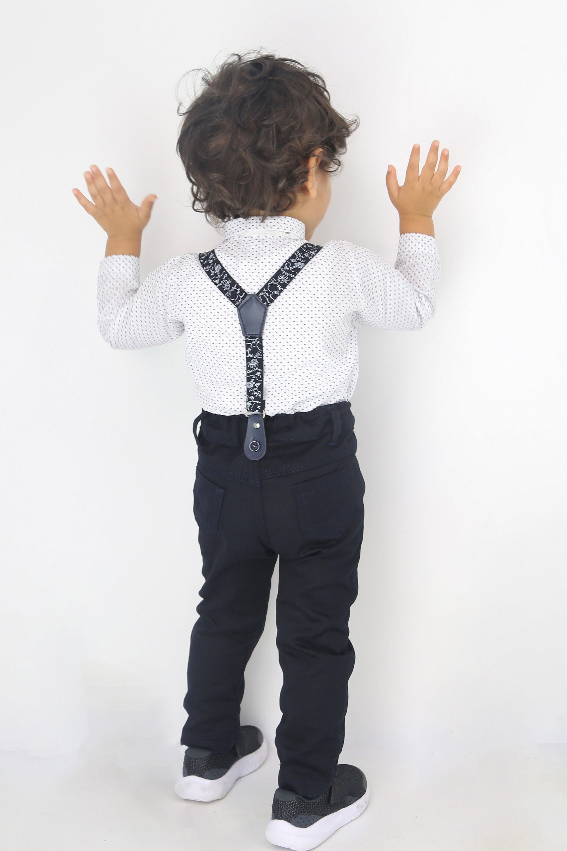 Baby Jungen Gentleman Outfit - 4-teilige Hosensatz mit Trägern - BIRD - Marine