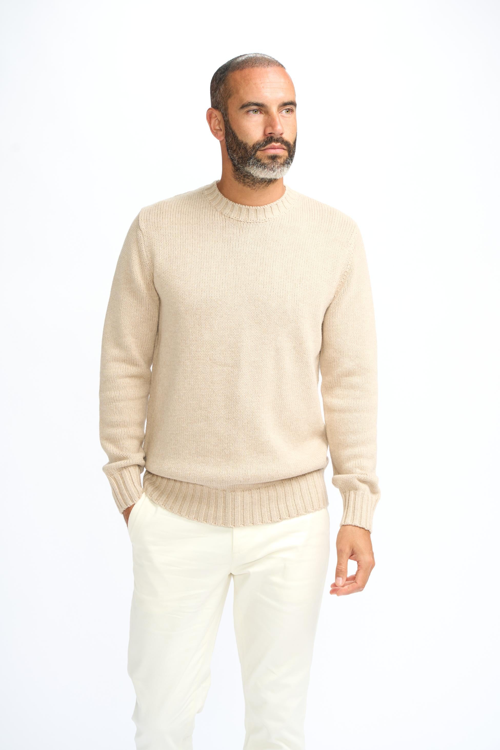 Pull classique en laine pour hommes - FARREL - Marron Faon