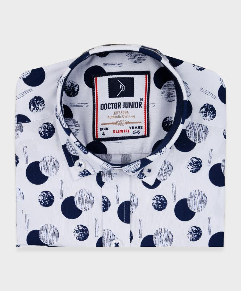 Chemise Décontractée à Imprimé Slim Fit pour Garçons - Bleu Marine - Blanc