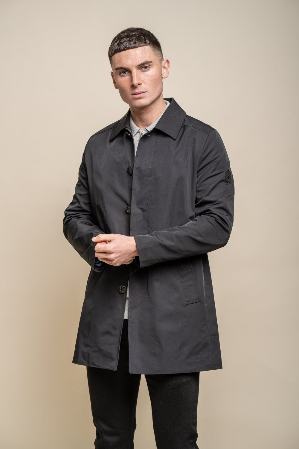 Men's Mi-Length Lightweight Casual Coat - BARRACUDA - Black