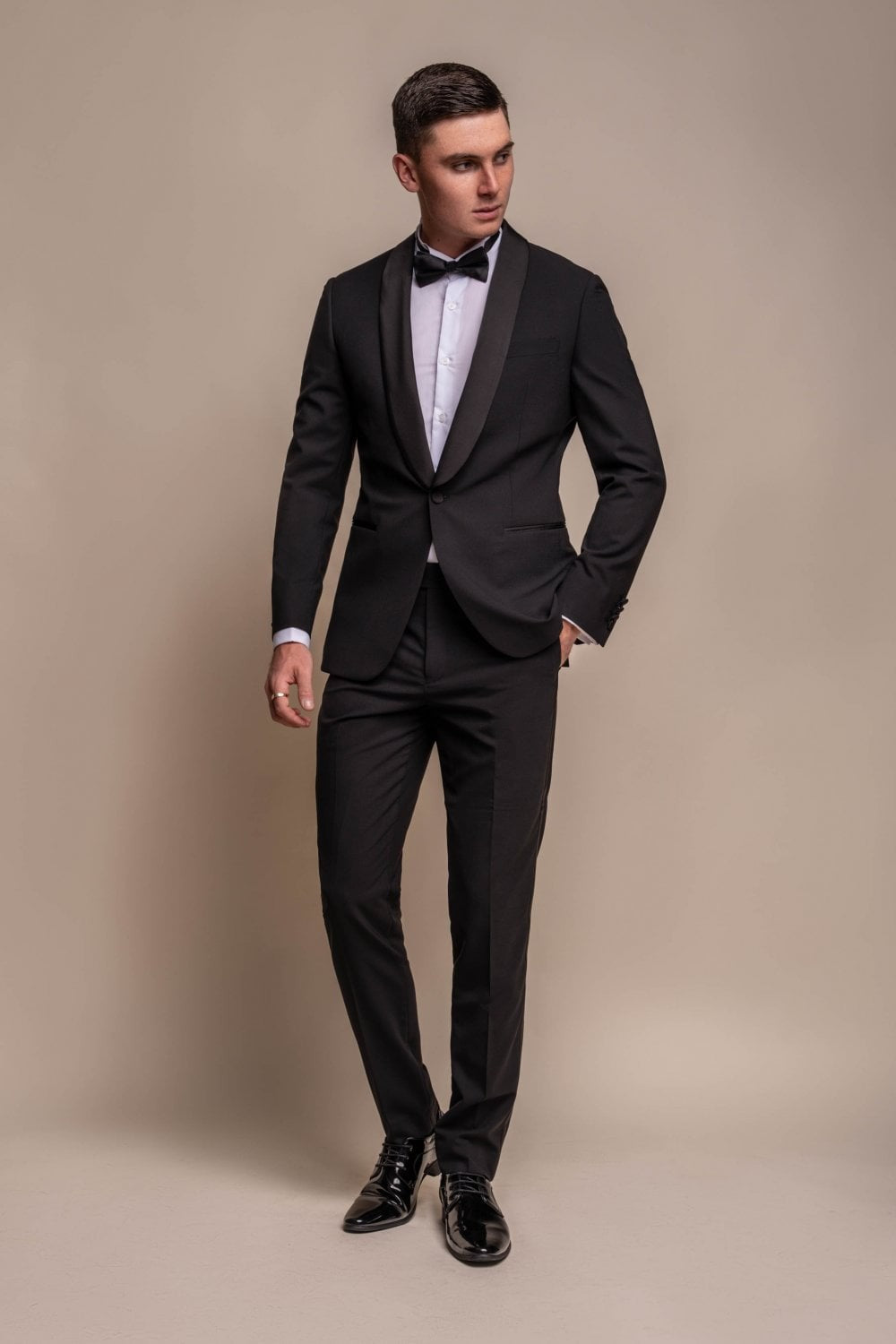 Men's Slim Fit Wool Blend Tuxedo Suit Jacket - ASPEN - Black