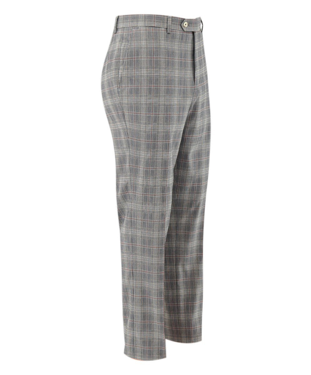 Men's Retro Check Slim Fit Grey Trousers - JULIAN - Light Grey