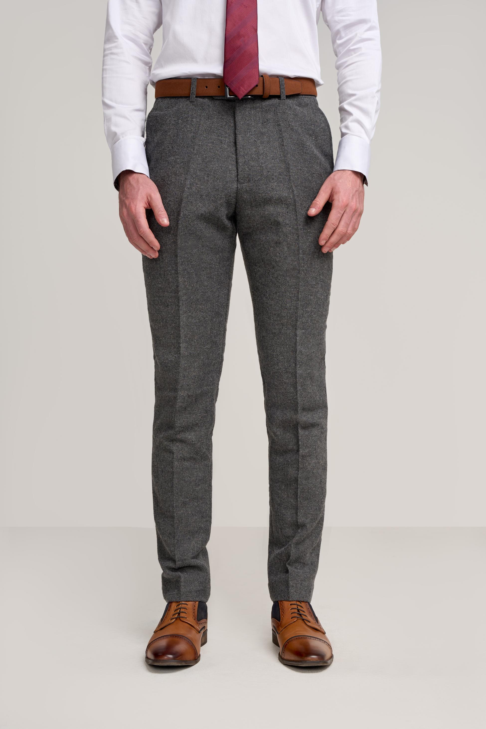 Pantalons en tweed gris à motif herringbone pour hommes - COSMO - Gris