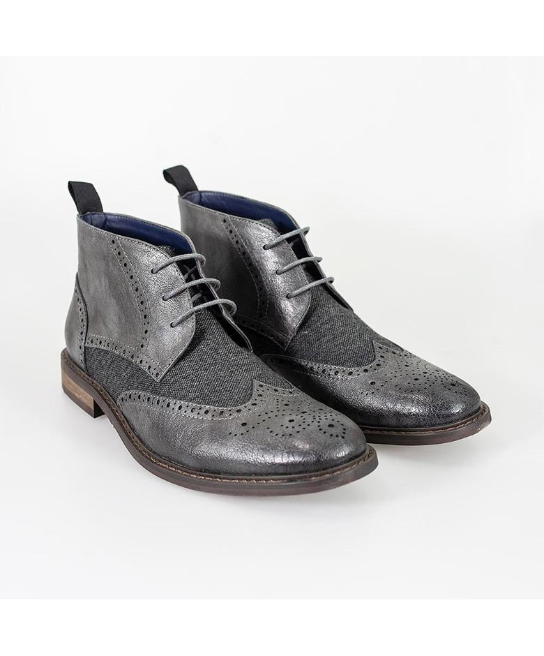 Herren Tweed Brogue Knöchelstiefel - CURTIS - Grau