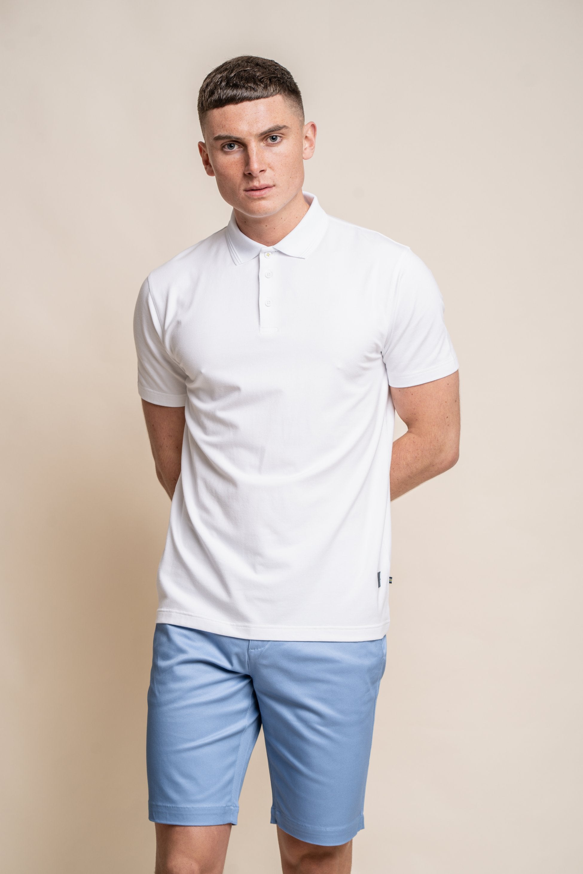 T-shirt polo en coton à manches courtes ajusté pour hommes - Kelsey - Blanc