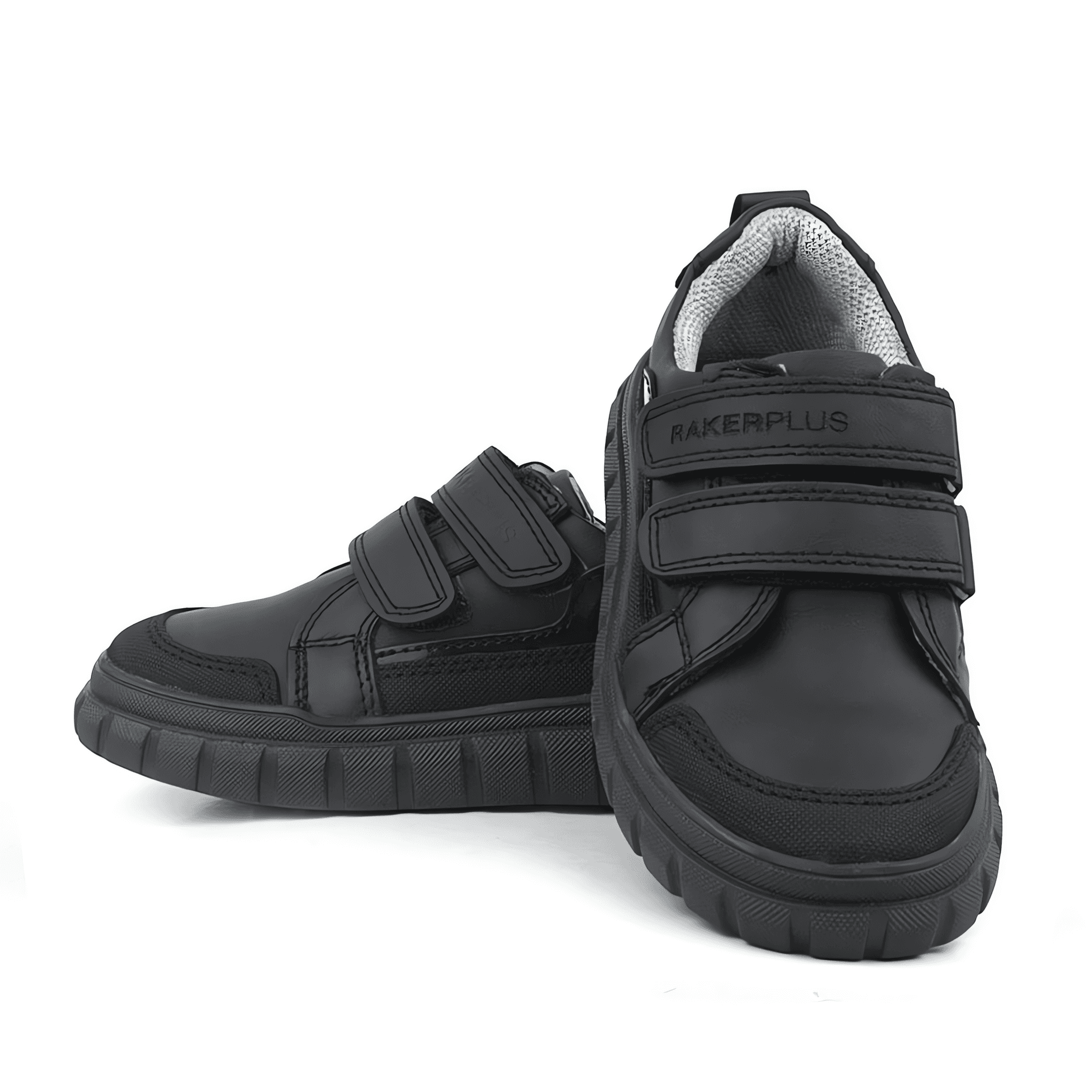 Boys Black Leather Velcro Sporty School Shoes - 4506 - Black