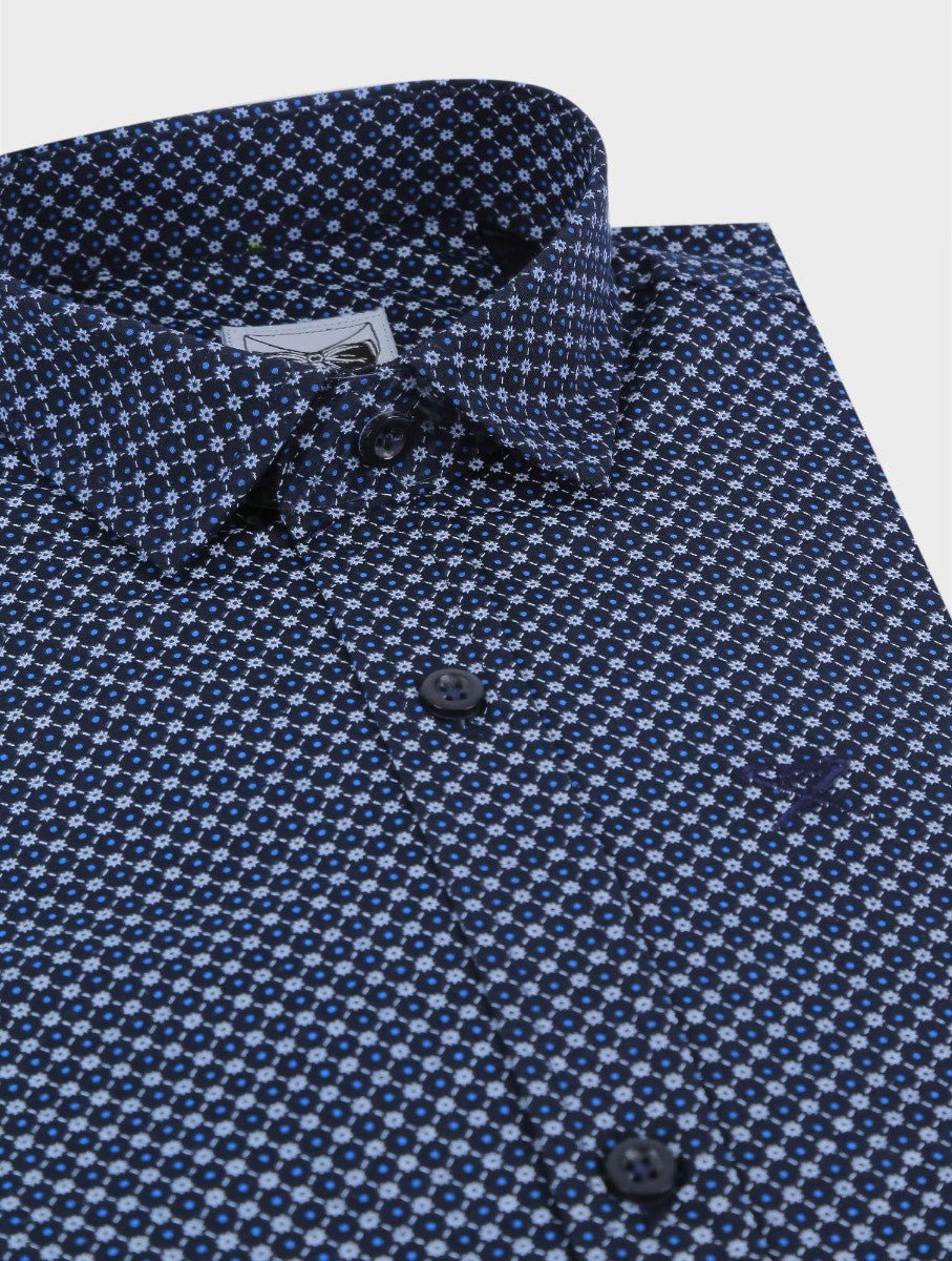 Chemise à Manches Longues à Motifs Slim Fit pour Garçons - ARTHUR - Bleu Marine