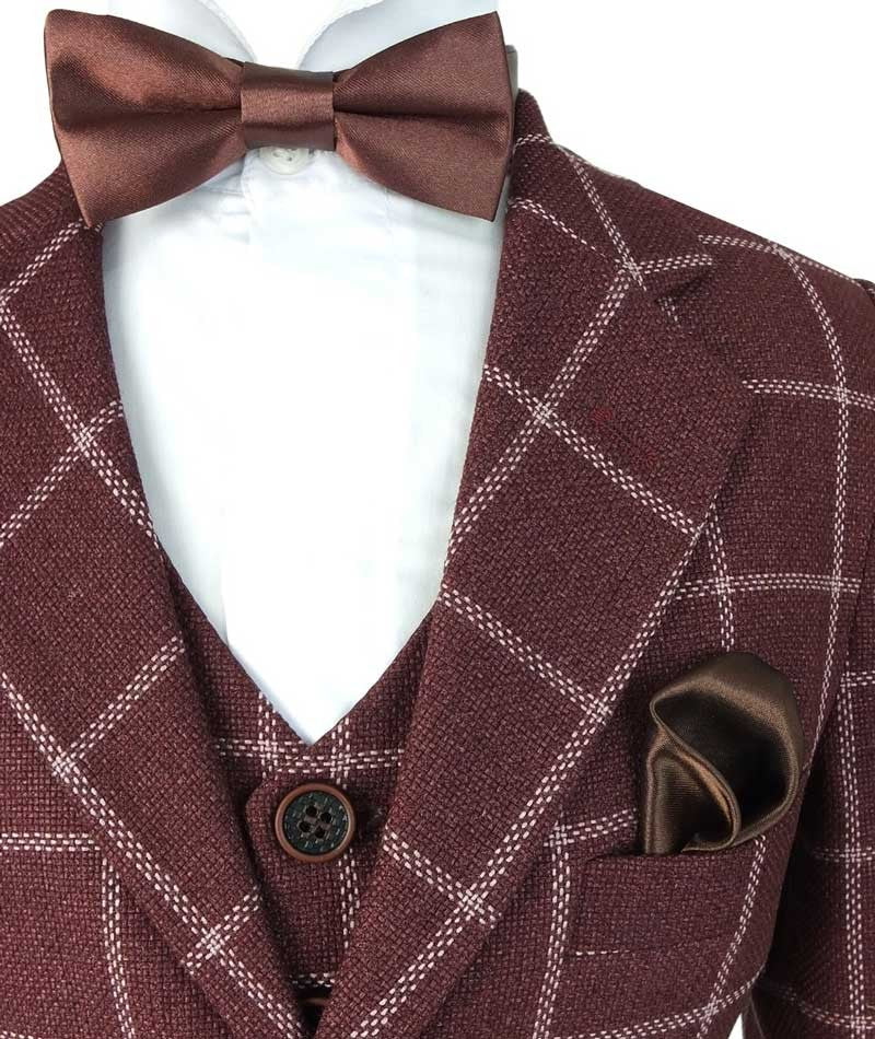 Costume à Carreaux Windowpane Tailored Fit pour Garçons - Marron