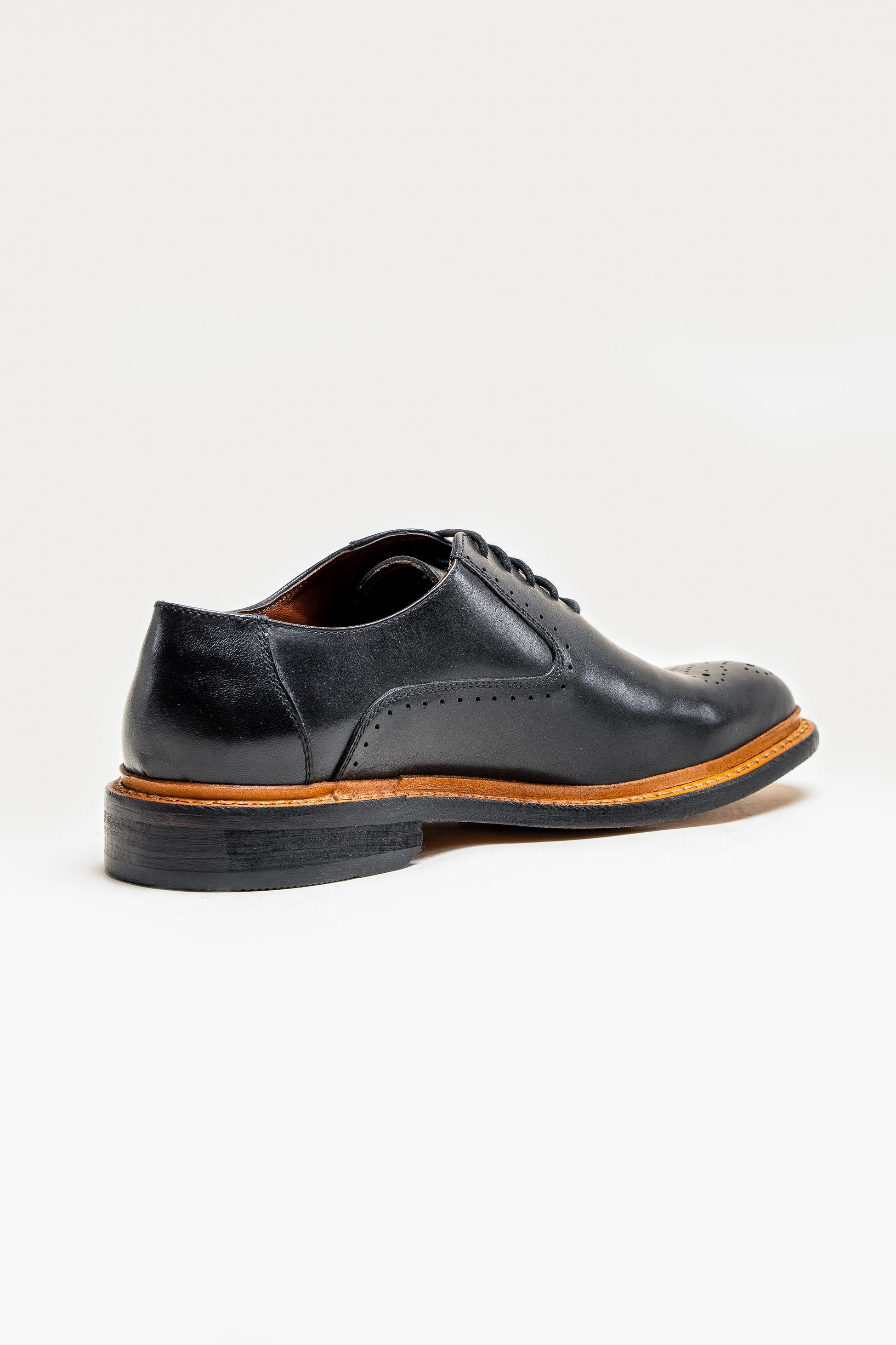 Men's Lace Up Leather Brogue Shoes - BRENTWOOD - Black