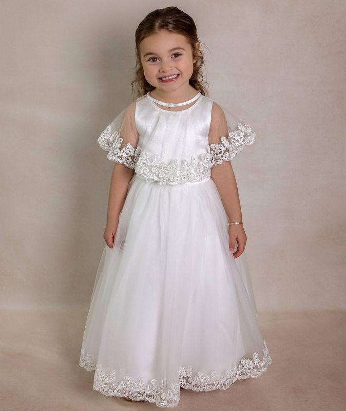 Robe longue pour fille avec cape en tulle – CLAIRE - Ivoire