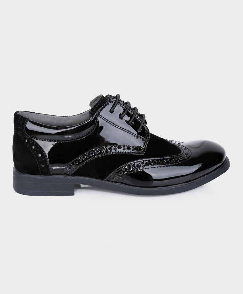 Chaussures Derby Brogue en Cuir Verni et Suède pour Garçons - Noir