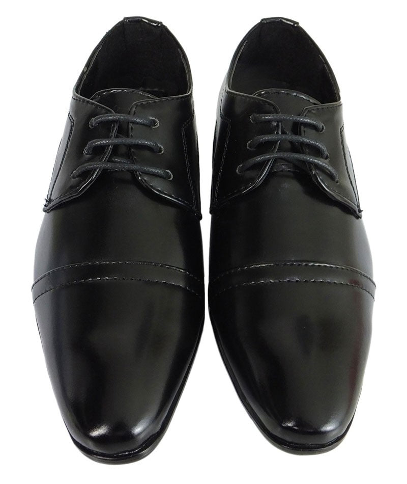 Boys Lace Up Black Formal Dress Shoes - Black