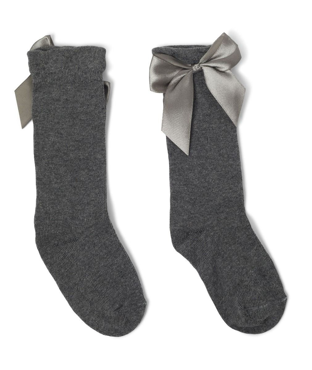 Chaussettes Genoux Hauts à Nœud pour Filles - VICTORIA - Gris