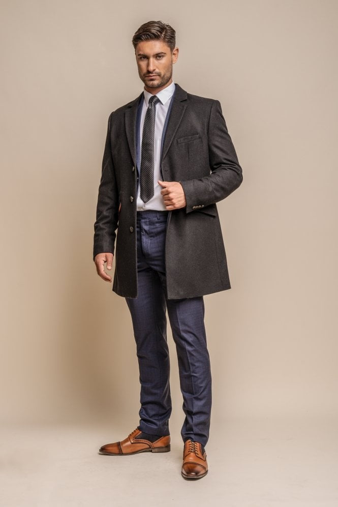 Manteau Mi-Long en Laine pour Homme - ROMAN - Noir