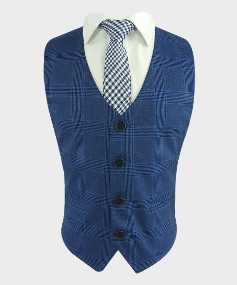 Costume en Tweed à Carreaux Windowpane Tailored Fit pour Garçons - Bleu