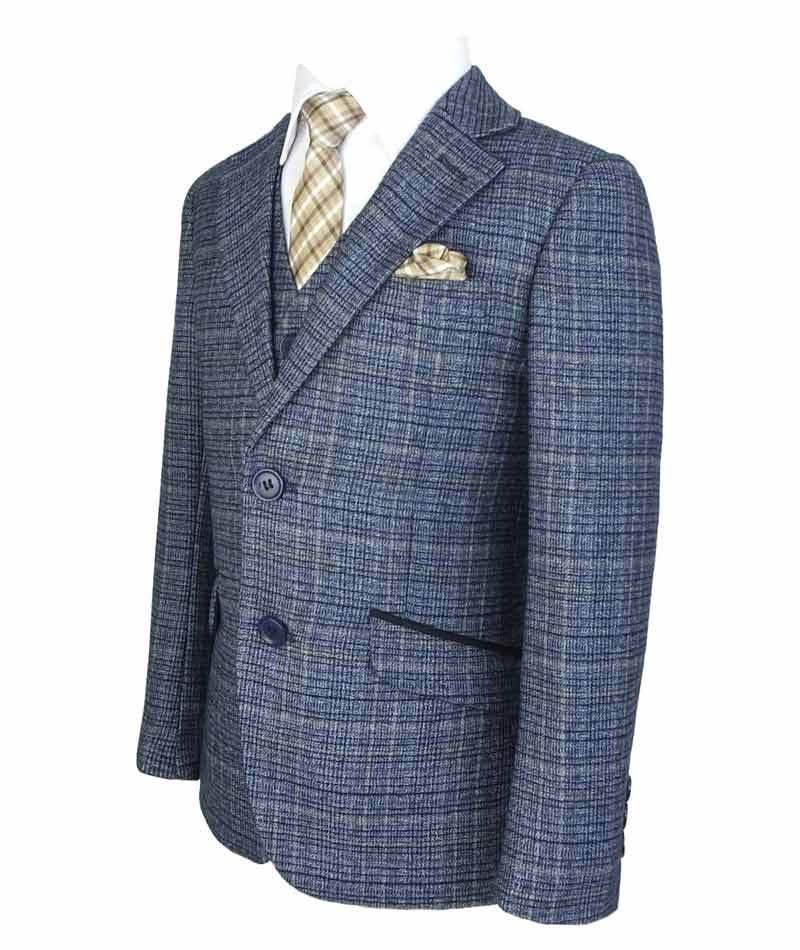 Ensemble Costume en Tweed à Carreaux Bleu Ciel pour Garçons - Bleu Ciel