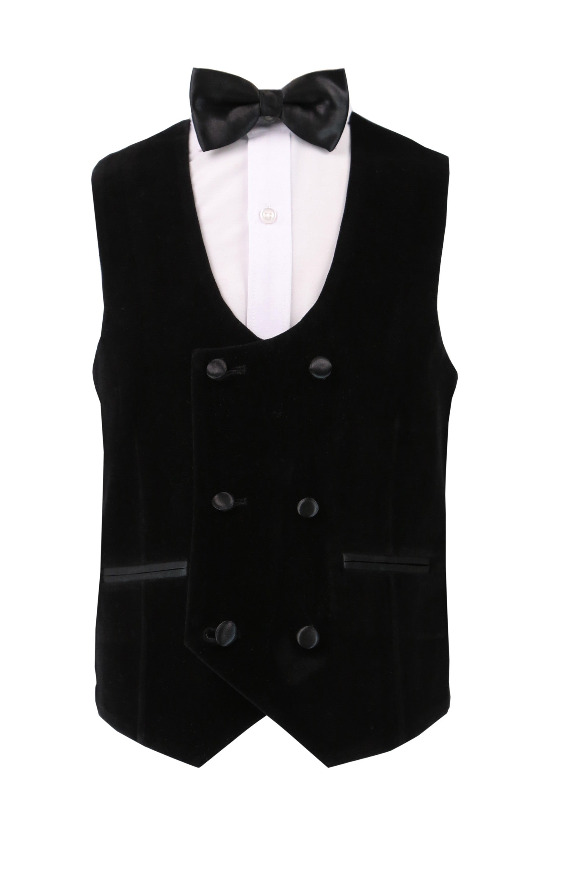 Ensemble Costume de Smoking en Velours avec Gilet Double Bouton pour Garçons - Noir