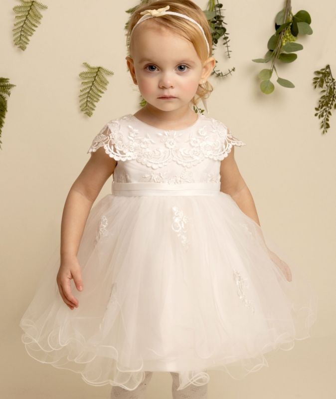 Robe de baptême en dentelle avec cape pour bébés filles - FAY - Ivoire