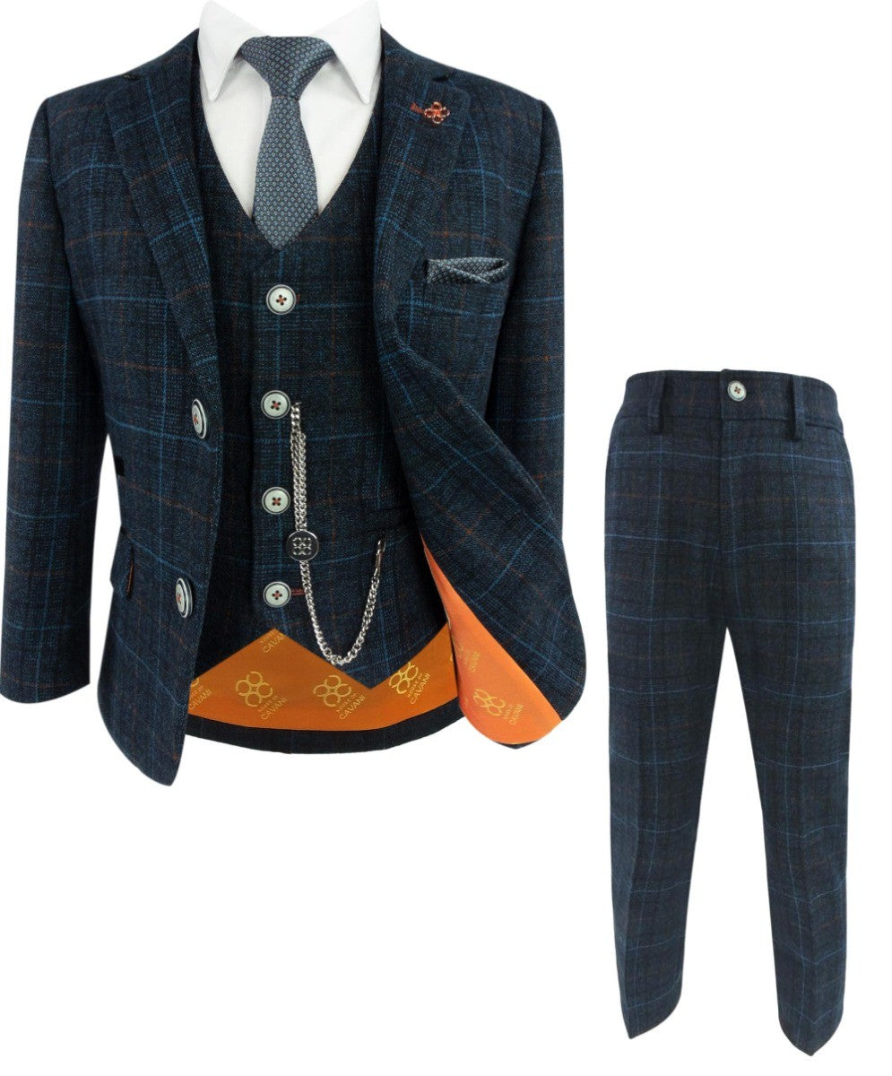 Costume en Tweed à Carreaux Windowpane pour Garçons - CODY Bleu - Bleu Marine