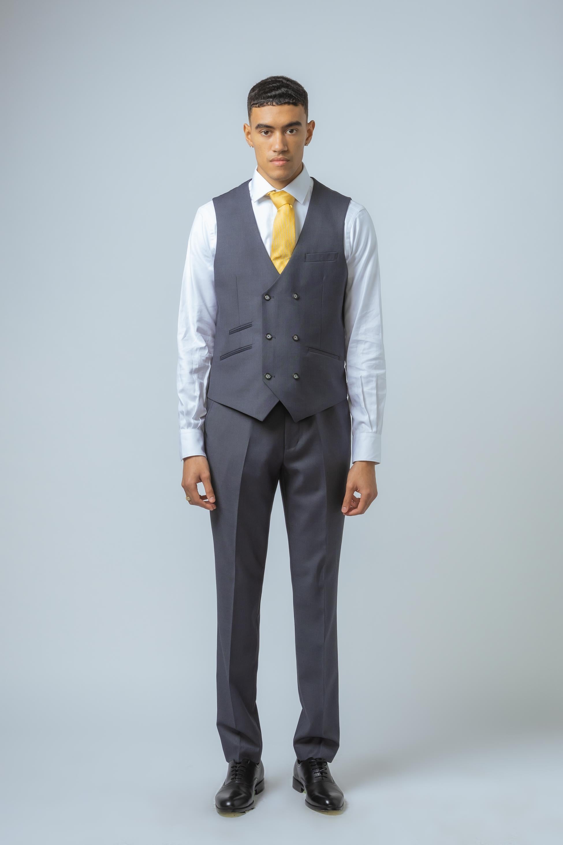 Men's Double-breasted Grey Waistcoat - DYLAN - Grey