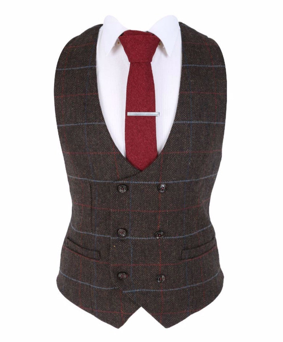 Men's Retro Check Slim Fit Waistcoat - TOMMY Brown - Brown