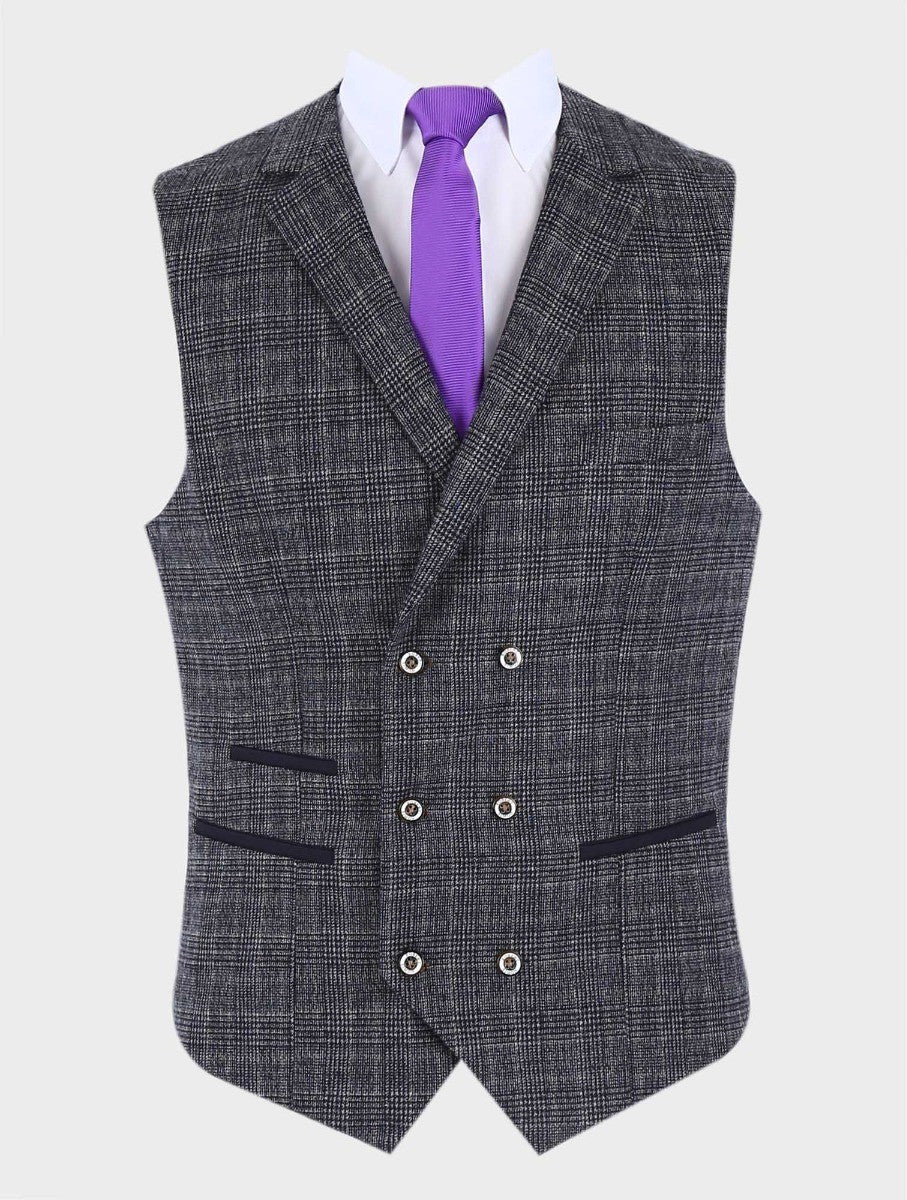 Gilet en tartan noir et blanc ajusté pour hommes - Gris