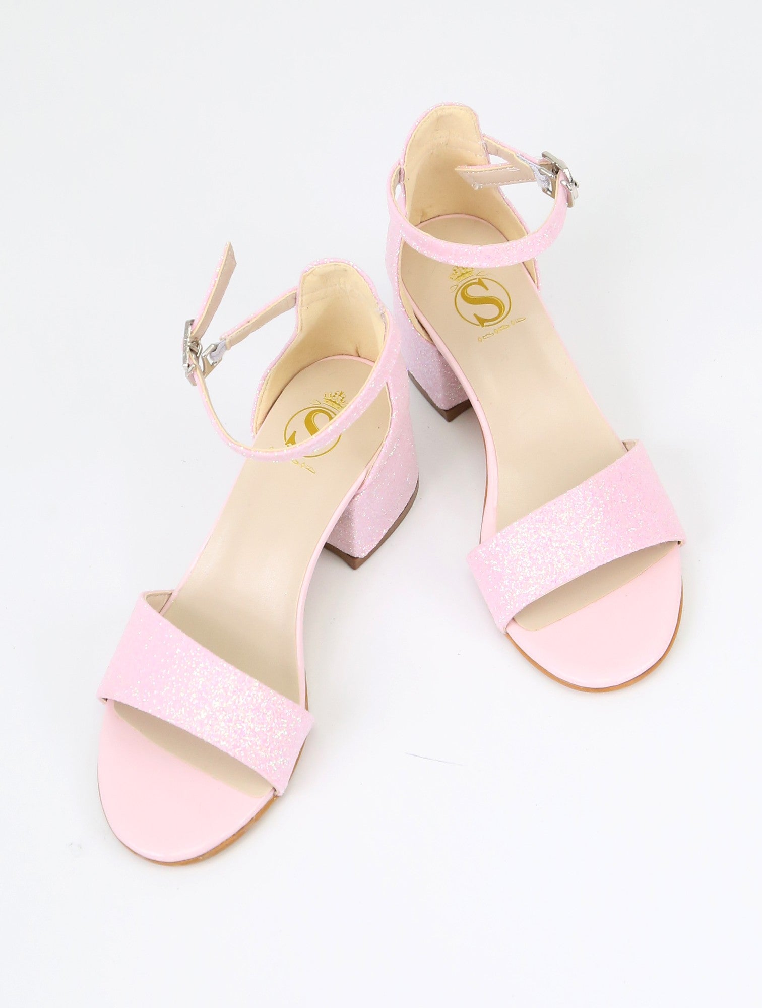 Girls Ankle-Strap Block Heel Sandals - SPARKLE - Pink