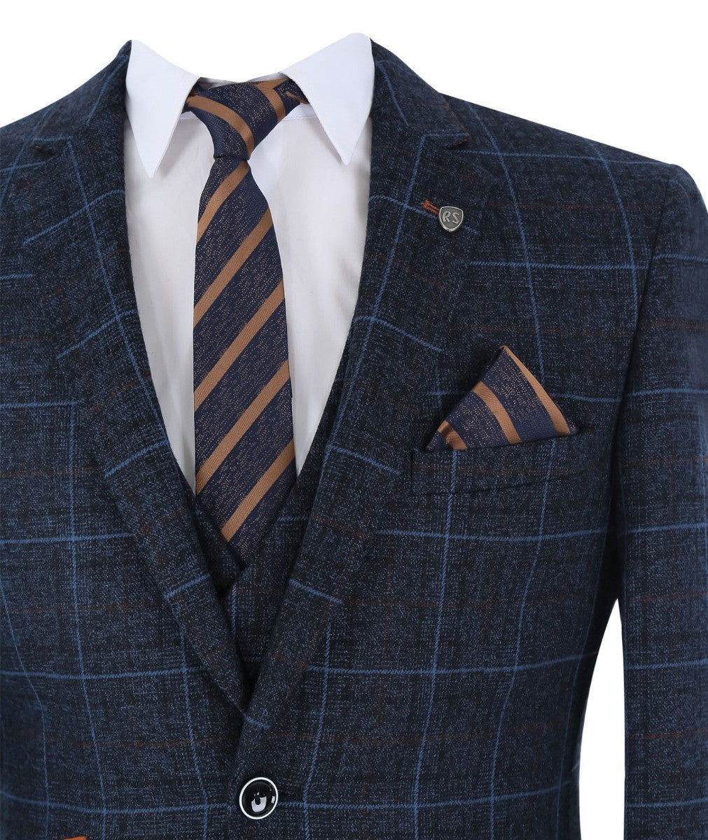 Veste de Costume à Motif Check Retro Tailleur pour Homme - ANTHONY NAVY - Bleu Marine