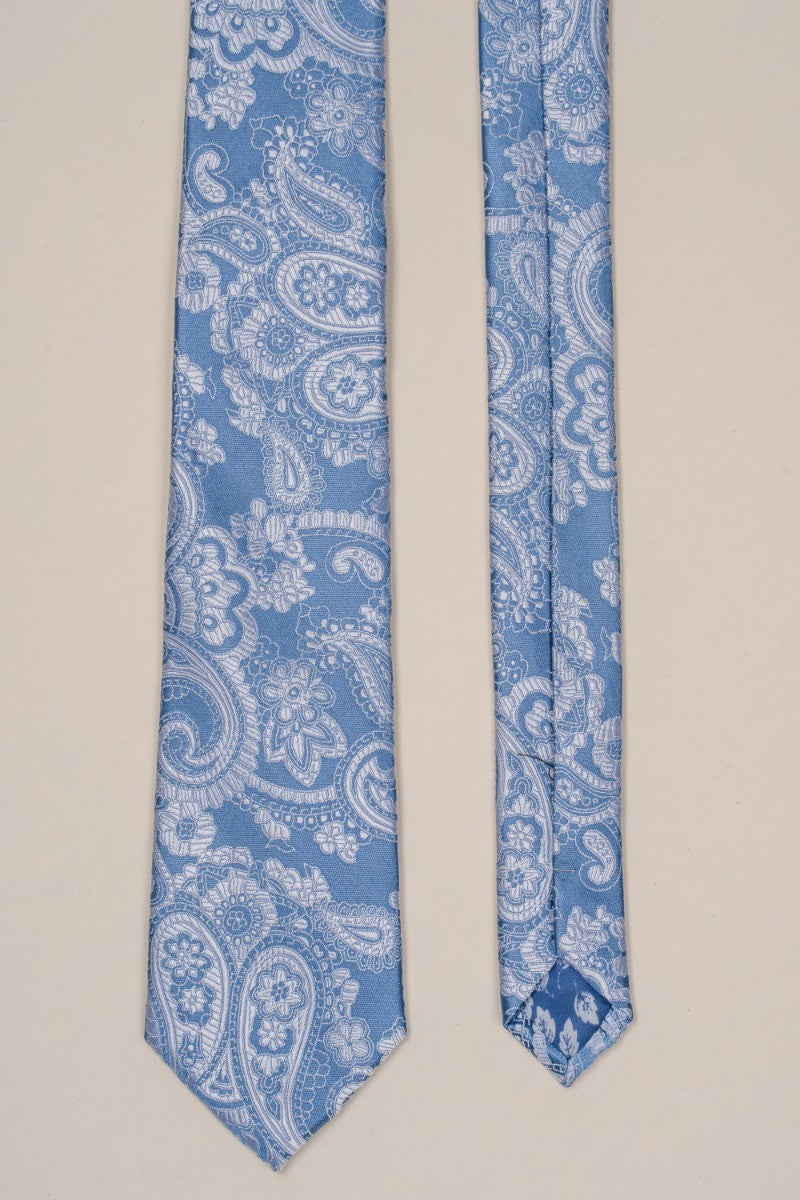 Men's Paisley Floral Patterned Tie Set - Aqua Blue