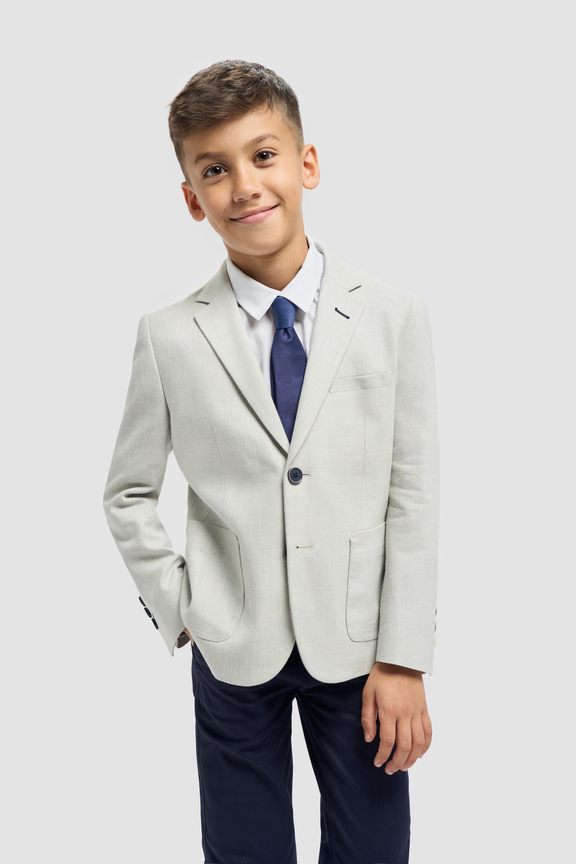 Jungen Patch Pocket Leinen Fischgräten Blazer - Luigi - Schiefergrau