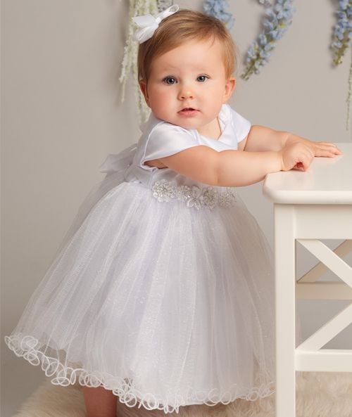 Ensemble Robe de Baptême Étincelante Blanche pour Fillettes - L321 - Blanc