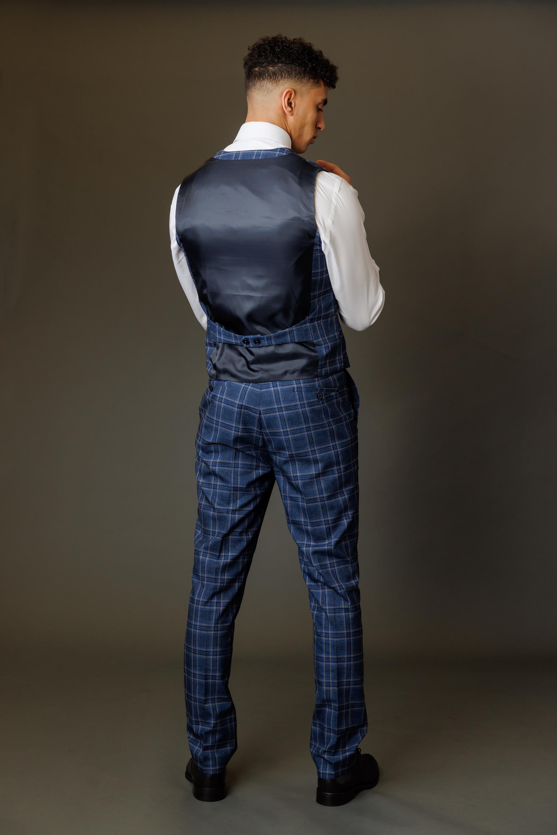 Costume à Carreaux Windowpane Slim Fit pour Hommes - BLAKE - Bleu Marine