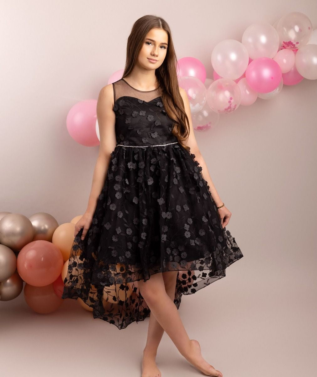 Florales Kleid für Mädchen - COURTNEY - Schwarz